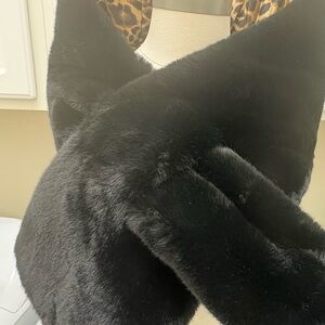 White House Black Market Faux Fur Scarf with Leopard Details